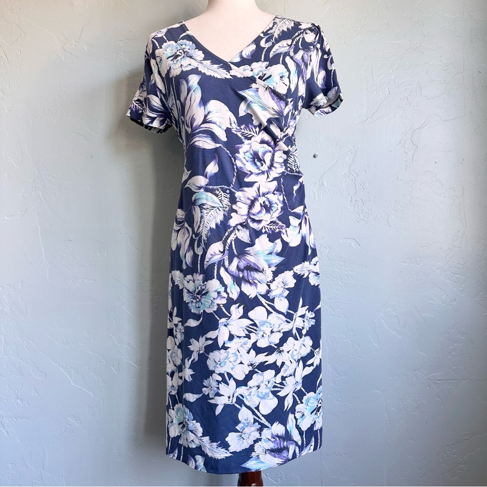 Soft Surroundings Shapely Anywhere Blue Floral Faux Wrap Dress‎ Size Small P EUC